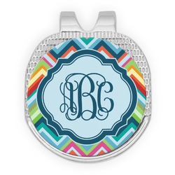 Retro Chevron Monogram Golf Ball Marker - Hat Clip - Silver
