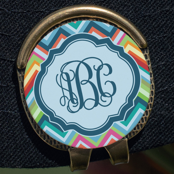 Retro Chevron Monogram Golf Ball Marker Hat Clip - Gold - Close Up