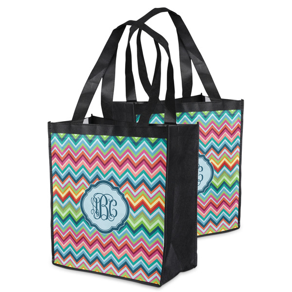 Retro Chevron Monogram Grocery Bag - MAIN
