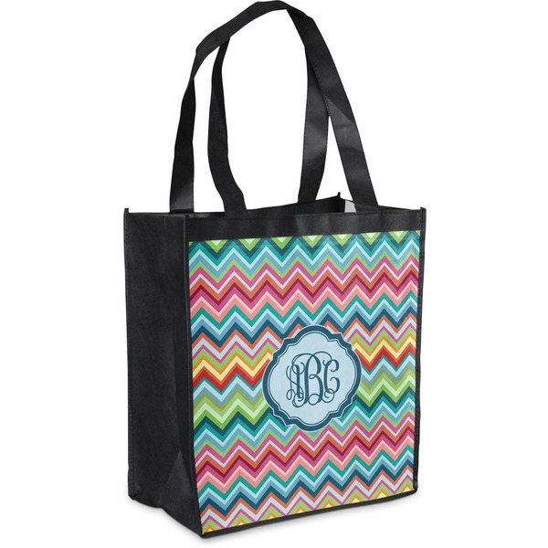 Custom Retro Chevron Monogram Grocery Bag (Personalized)