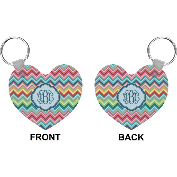 Retro Chevron Monogram Heart Keychain (Front + Back)