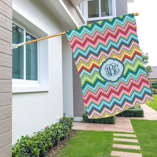 Retro Chevron Monogram House Flags - Double Sided - LIFESTYLE