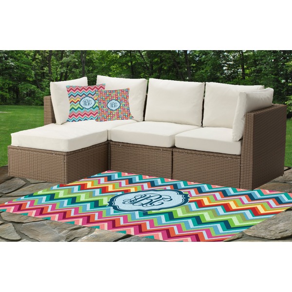 Retro Chevron Monogram Outdoor Mat & Cushions