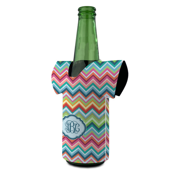 Retro Chevron Monogram Jersey Bottle Cooler - ANGLE (on bottle)