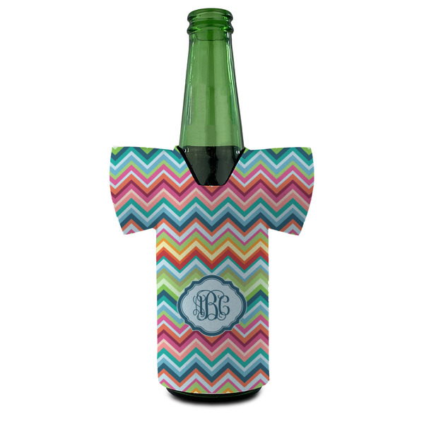 Retro Chevron Monogram Jersey Bottle Cooler - FRONT (on bottle)