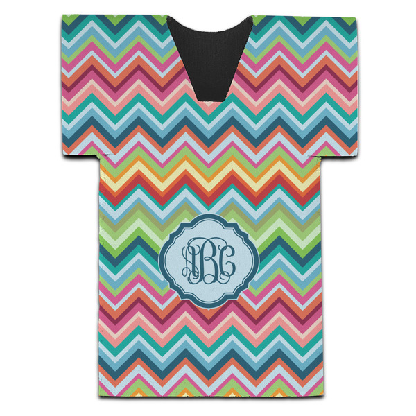 Retro Chevron Monogram Jersey Bottle Cooler - Set of 4 - FRONT (flat)