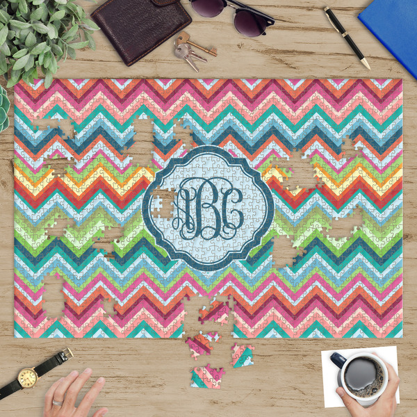 Retro Chevron Monogram Jigsaw Puzzle 1014 Piece - In Context
