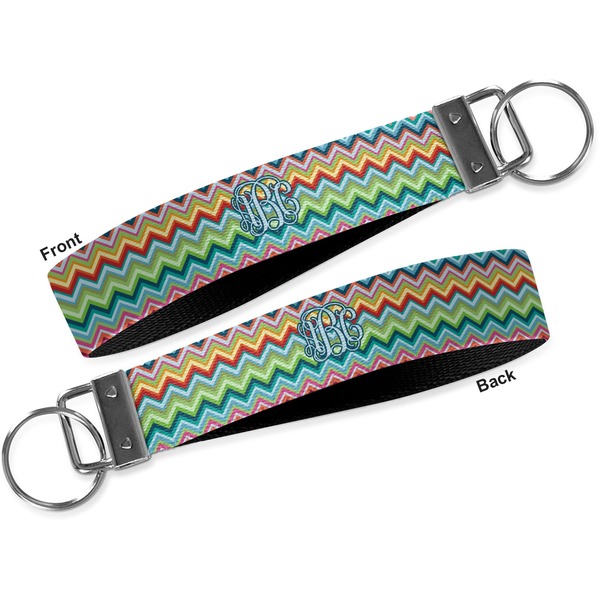 Retro Chevron Monogram Key-chain - Metal and Nylon - Front and Back