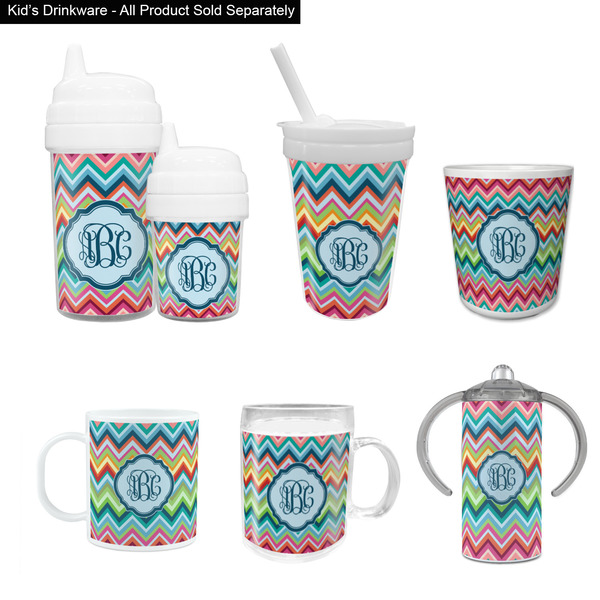 Retro Chevron Monogram Kid's Drinkware - Customized & Personalized