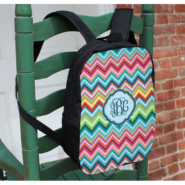 Retro Chevron Monogram Kids Backpack - In Context