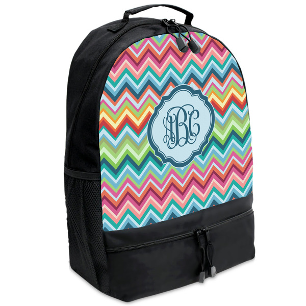 Custom Retro Chevron Monogram Backpacks - Black