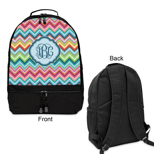 Retro Chevron Monogram Large Backpack - Black - Front & Back View