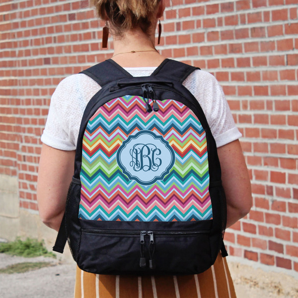 Retro Chevron Monogram Large Backpack - Black - On Back