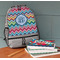 Retro Chevron Monogram Large Backpack - Gray - On Desk