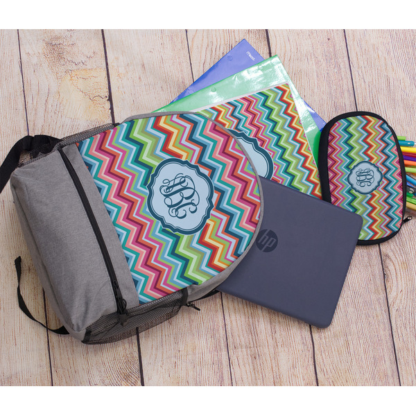 Retro Chevron Monogram Large Backpack - Gray - With Stuff