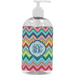 Retro Chevron Monogram Plastic Soap / Lotion Dispenser (16 oz - Large - White)