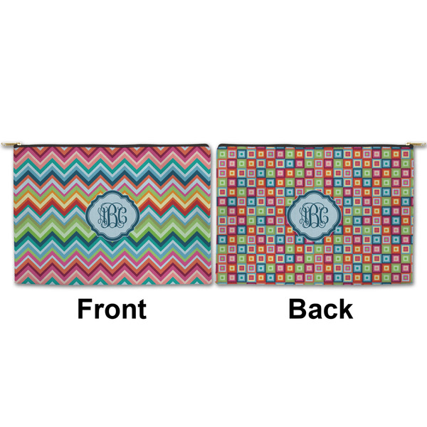 Retro Chevron Monogram Large Zipper Pouch Approval (Front and Back)