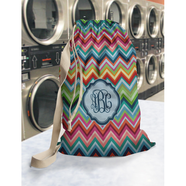 Retro Chevron Monogram Laundry Bag in Laundromat