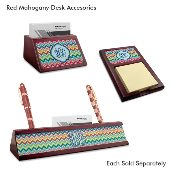 Retro Chevron Monogram Mahogany Desk Accessories