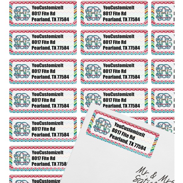 Retro Chevron Monogram Mailing Label on Envelope - Multiple Labels