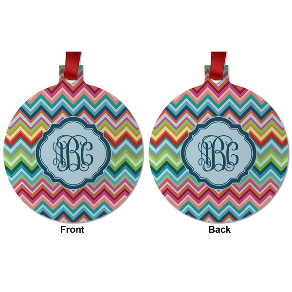 Retro Chevron Monogram Metal Ball Ornament - Front and Back