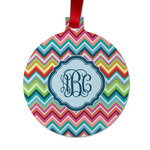 Retro Chevron Monogram Metal Circle Ornament - Double-Sided
