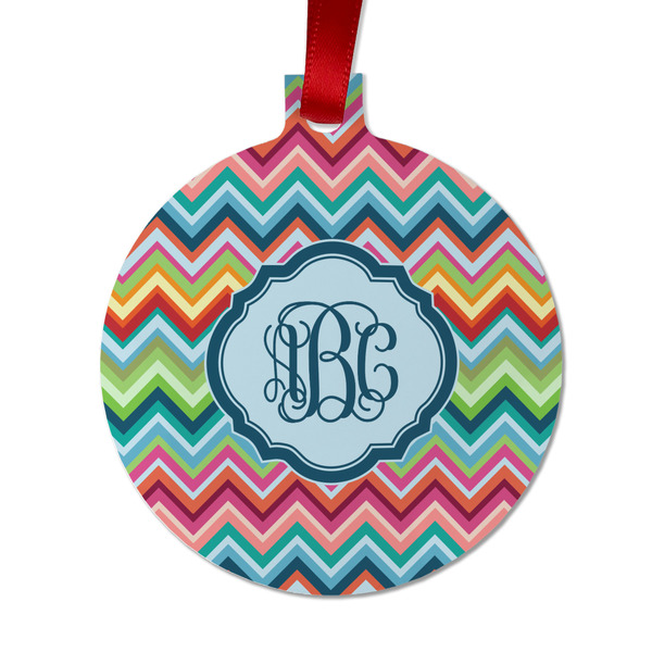 Retro Chevron Monogram Metal Ball Ornament - Front