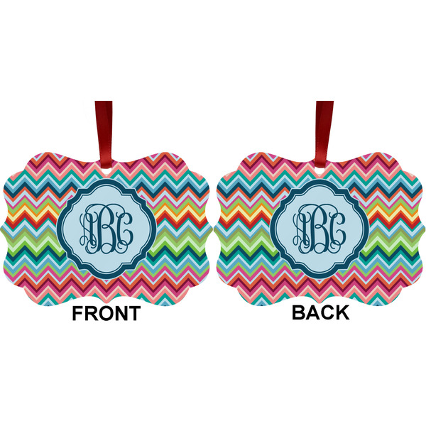 Retro Chevron Monogram Metal Benilux Ornament - Front and Back (APPROVAL)