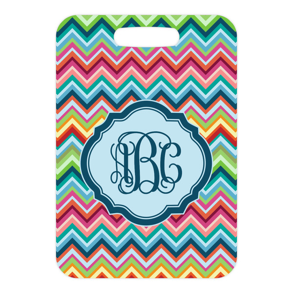 Retro Chevron Monogram Metal Luggage Tag - Front Without Strap