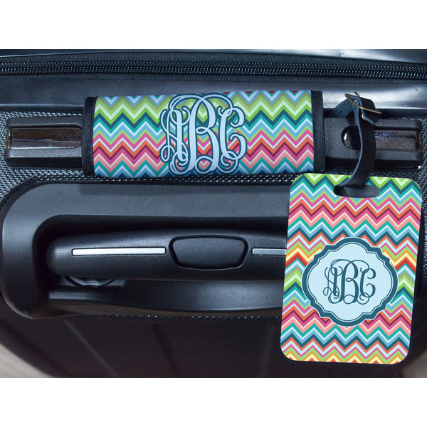 Retro Chevron Monogram Metal Luggage Tag & Handle Wrap - In Context
