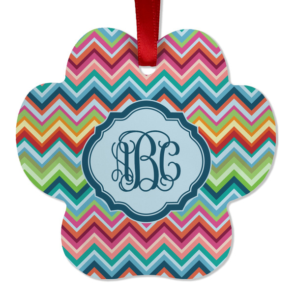 Retro Chevron Monogram Metal Paw Ornament - Front