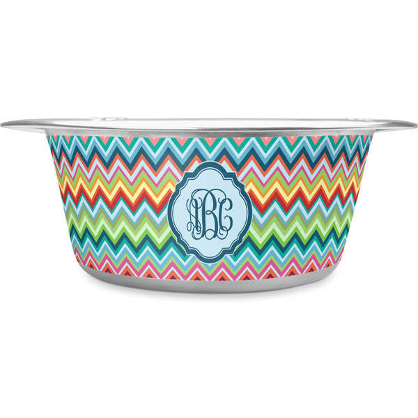 Custom Retro Chevron Monogram Stainless Steel Dog Bowl (Personalized)