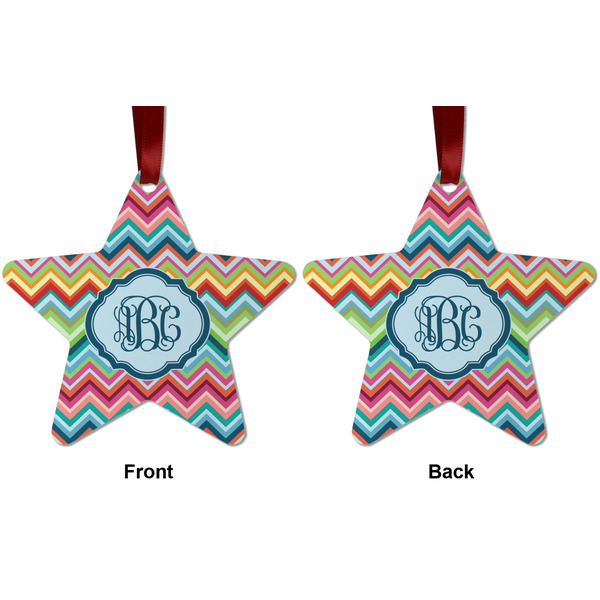 Retro Chevron Monogram Metal Star Ornament - Front and Back