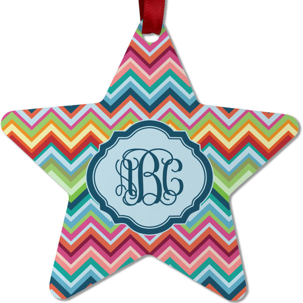 Retro Chevron Monogram Metal Star Ornament - Front