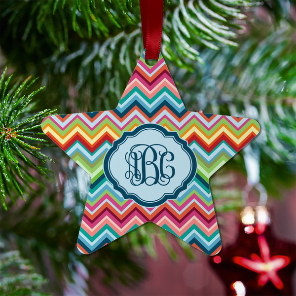 Retro Chevron Monogram Metal Star Ornament - Lifestyle