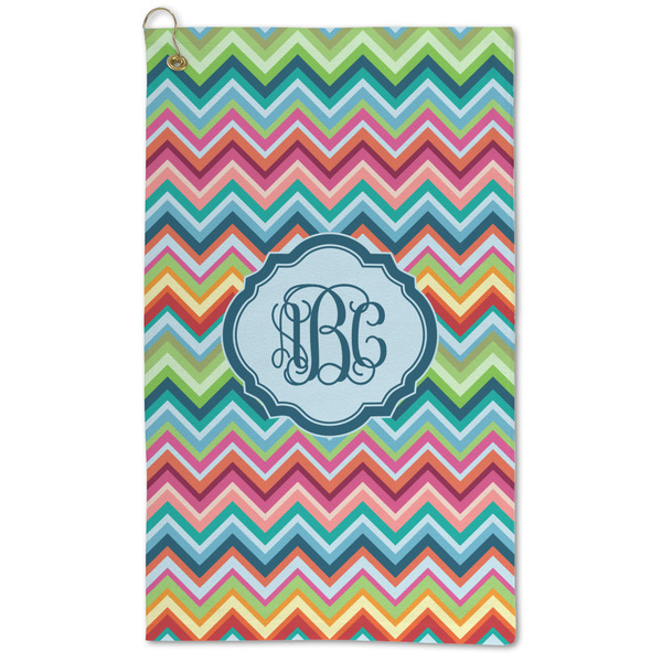Custom Retro Chevron Monogram Microfiber Golf Towel - Large