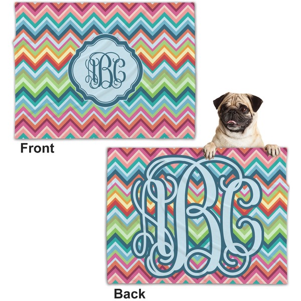 Retro Chevron Monogram Microfleece Dog Blanket - Regular - Front & Back