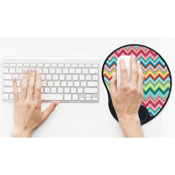 Retro Chevron Monogram Mouse Pad with Wrist Rest - LIFESYTLE 2 (in use)