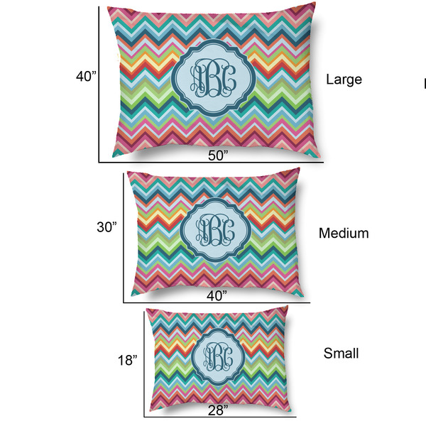 Retro Chevron Monogram Outdoor Dog Beds - SIZE CHART