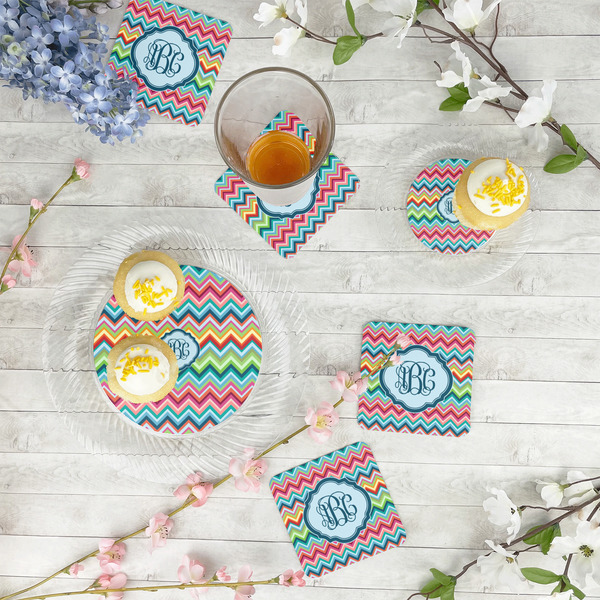 Retro Chevron Monogram Paper Coasters - In Context