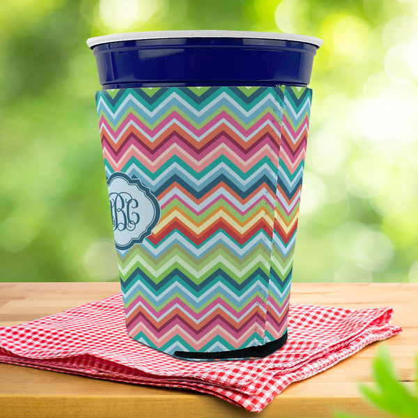 Retro Chevron Monogram Party Cup Sleeves - with bottom - Lifestyle