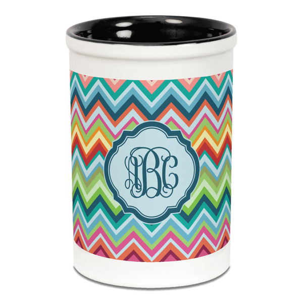 Retro Chevron Monogram Pencil Holder - Black