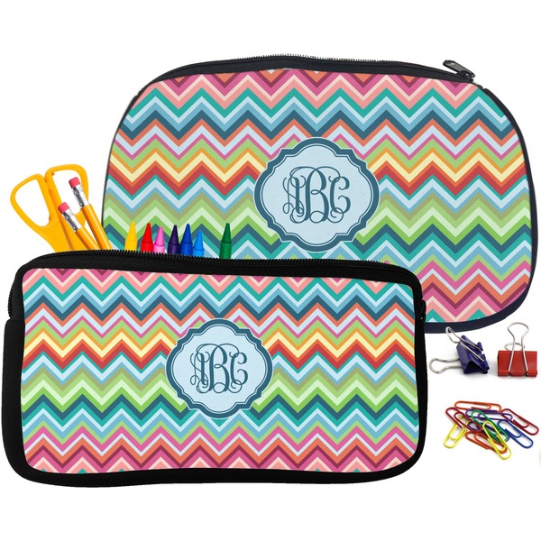 Retro Chevron Monogram Pencil / School Supplies Bags Small and Medium