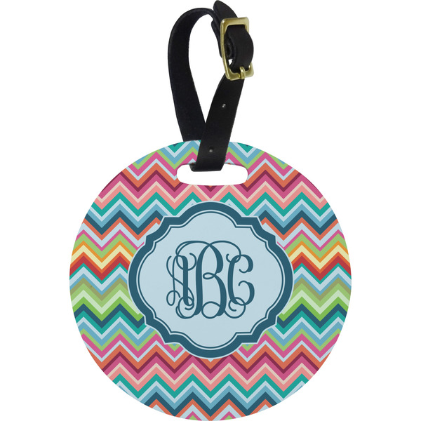 Custom Retro Chevron Monogram Plastic Luggage Tag - Round