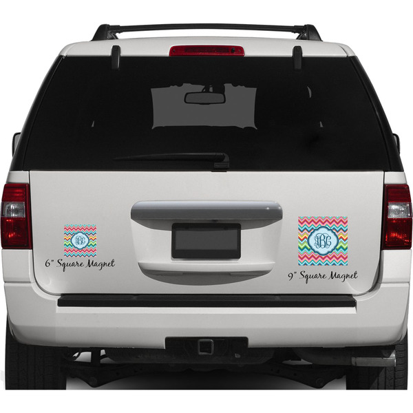 Retro Chevron Monogram Personalized Square Car Magnets on Ford Explorer
