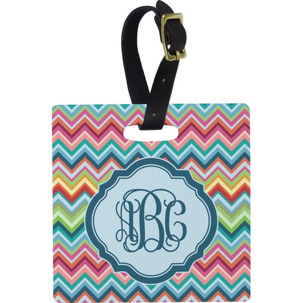 Retro Chevron Monogram Personalized Square Luggage Tag