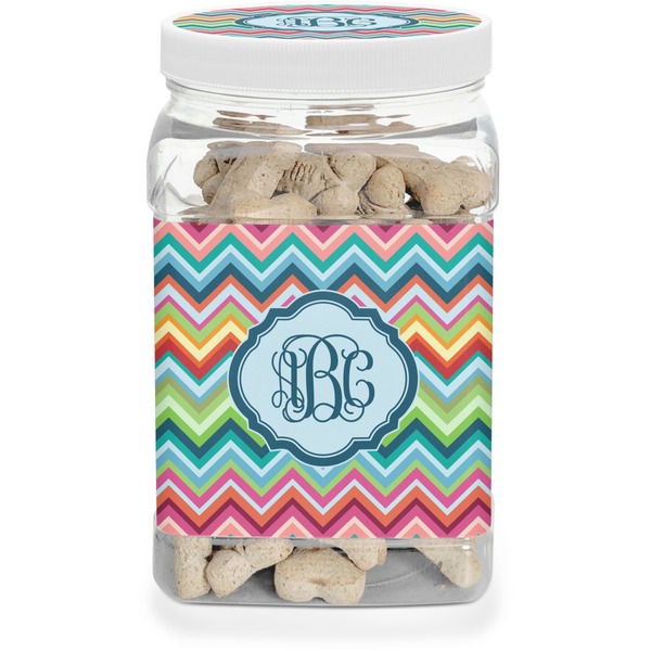 Custom Retro Chevron Monogram Dog Treat Jar (Personalized)