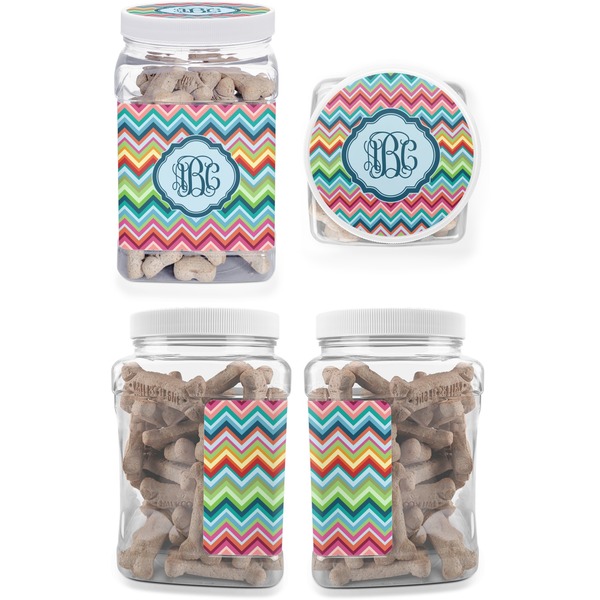Retro Chevron Monogram Pet Treat Jar - Multiple Angles