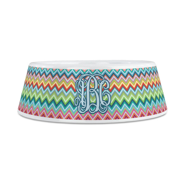 Retro Chevron Monogram Plastic Dog Bowls - Medium - FRONT