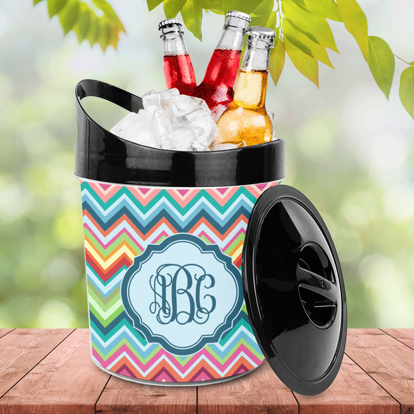 Retro Chevron Monogram Plastic Ice Bucket - LIFESTYLE
